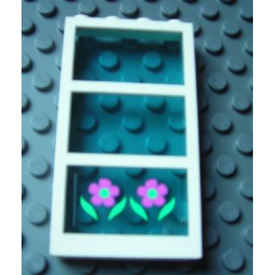 Window 1 x 4 x 6 Frame with 3 Panes, Fixed Glass with Trans-Light Blue Glass with Flowers Pattern (Sticker) - Set 6418