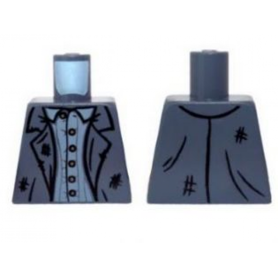 Torso Jacket Tattered with Light Bluish Gray Shirt with Buttons Pattern