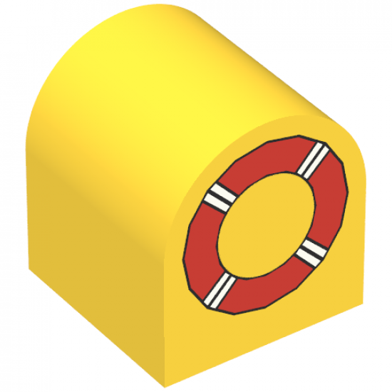 Duplo, Brick 2 x 2 x 2 Curved Top with Life Preserver Pattern