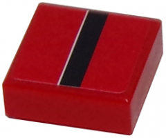 Tile 1 x 1 with Black Stripe with White Edge on Red Background Pattern (Sticker) - Set 8147