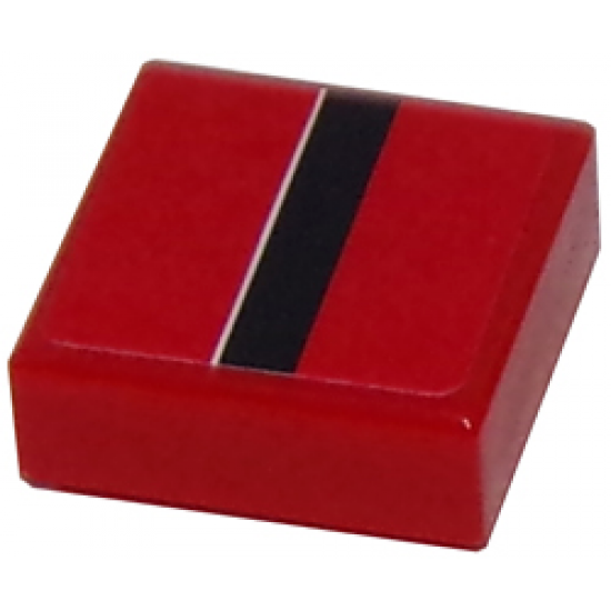 Tile 1 x 1 with Black Stripe with White Edge on Red Background Pattern (Sticker) - Set 8147