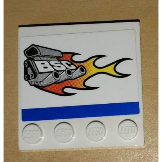 Tile, Modified 4 x 4 with Studs on Edge with Engine, Flame and 'BSC' Pattern Model Left Side (Sticker) - Set 8154