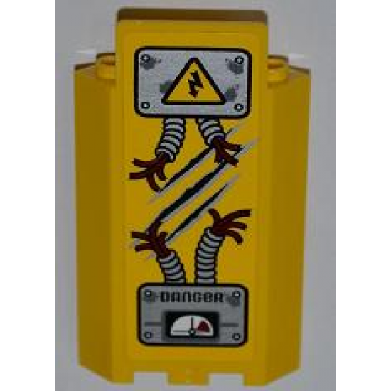 Panel 3 x 3 x 6 Corner Wall without Bottom Indentations with Electricity Danger Sign, 2 Ripped Cables, 'DANGER' and Gauge Pattern (Sticker) - Set 5887