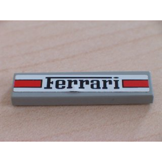 Tile 1 x 4 with 'Ferrari' and Red Stripes on White Background Pattern (Sticker) - Set 2556