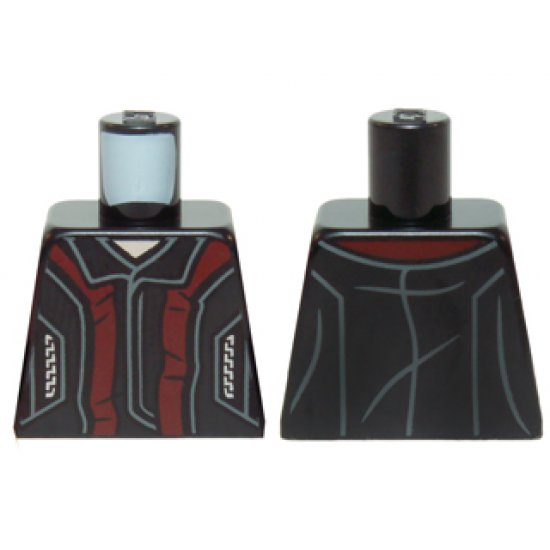 Torso Vest with Collar, Dark Red Panels and Pockets with Silver Zippers Pattern