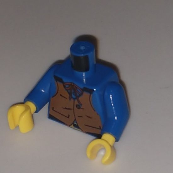 Torso Western Cowboy Brown Vest, Buckle, String Bow Tie Pattern / Blue Arms / Yellow Hands
