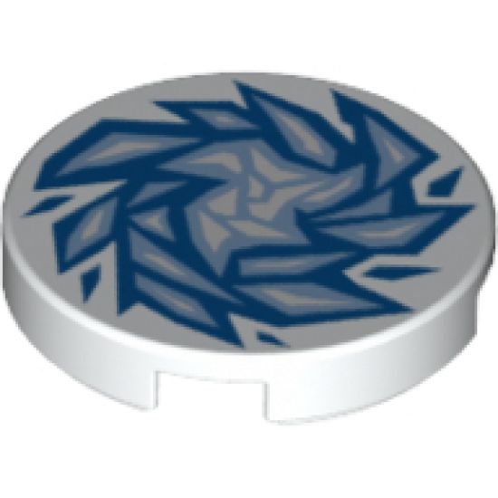 Tile, Round 2 x 2 with Bottom Stud Holder with Blue and Bright Light Blue Fractured Ice Pattern