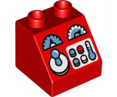 Duplo, Brick 2 x 2 x 1 1/2 Slope 45 with Joystick, Gauges and Lights Pattern