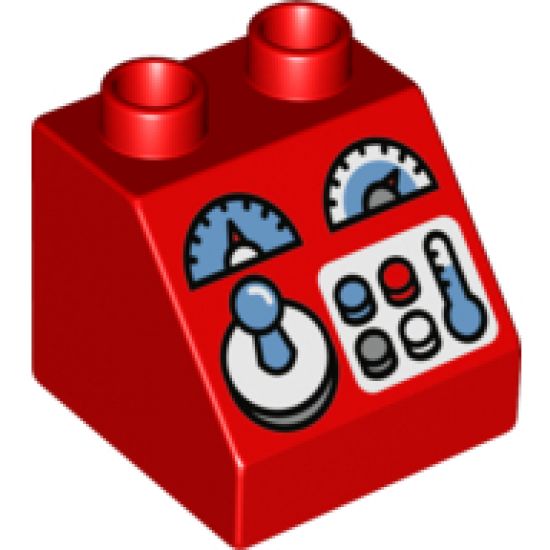 Duplo, Brick 2 x 2 x 1 1/2 Slope 45 with Joystick, Gauges and Lights Pattern