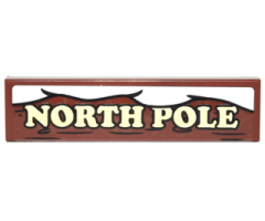 Tile 1 x 4 with 'NORTH POLE', Wood Grain and Snow Overhang on Transparent Background Pattern (Sticker) - Set 10245
