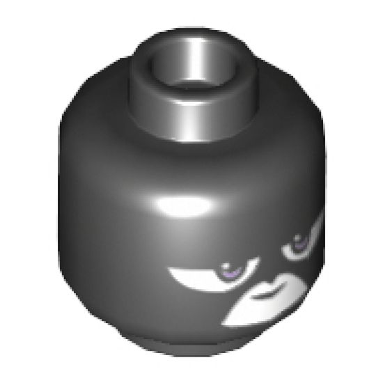 Minifigure, Head Dual Sided Female White Eyes and White Mouth Area, Neutral / Angry Pattern (Raven) - Hollow Stud