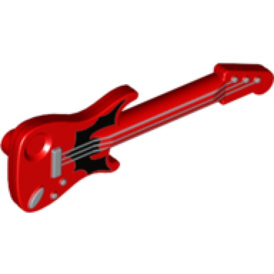 Minifigure, Utensil Guitar Electric with Silver Strings and Black Bat Pattern
