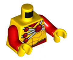 Torso Muscles Outline with Red Belt and White Harness with Red Balls Pattern (Firestorm) / Red Arms / Yellow Hands