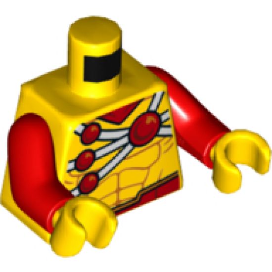 Torso Muscles Outline with Red Belt and White Harness with Red Balls Pattern (Firestorm) / Red Arms / Yellow Hands