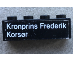 Brick 1 x 4 with 'Kronprins Frederik Korsør' Pattern, 'Korsør' on Left (Sticker) - Set 1660