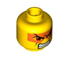 Minifigure, Head Dual Sided Exo-Force Brown Eyes with Orange Mask, Mouth Closed / Bared Teeth Pattern (Hikaru) - Blocked Open Stud