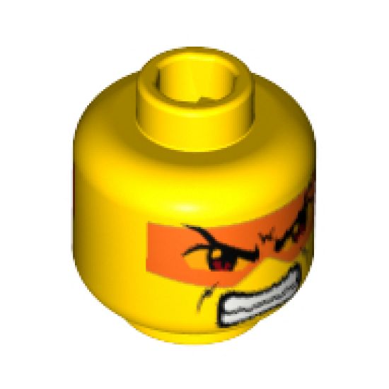 Minifigure, Head Dual Sided Exo-Force Brown Eyes with Orange Mask, Mouth Closed / Bared Teeth Pattern (Hikaru) - Blocked Open Stud