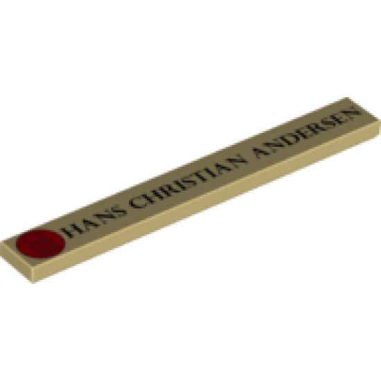 Tile 1 x 8 with 'HANS CHRISTIAN ANDERSEN' and Minifigure Outline in Red Circle Pattern