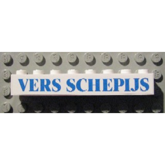 Brick 1 x 8 with Blue 'VERS SCHEPIJS' Text Pattern (Sticker) - Set 1592 (Dutch Version)