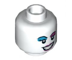 Minifigure, Head Dual Sided Female Dark Azure and Dark Pink Eye Shadow, Dark Pink Lips, Smile / Sticking Out Tongue Pattern - Hollow Stud