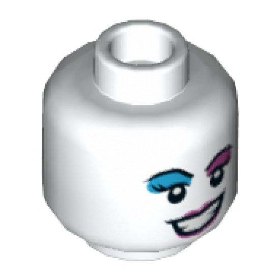 Minifigure, Head Dual Sided Female Dark Azure and Dark Pink Eye Shadow, Dark Pink Lips, Smile / Sticking Out Tongue Pattern - Hollow Stud