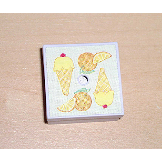 Container Box 3.5 x 3.5 x 1.3 with Hinged Lid with Oranges and Ice Cream Cones Pattern (Sticker) - Set 3108