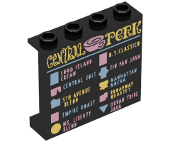 Panel 1 x 4 x 3 with Side Supports - Hollow Studs with 'CENTRAL PERK' Coffee Menu Pattern