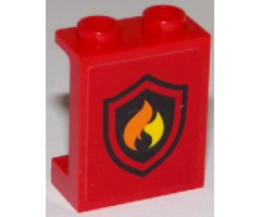 Panel 1 x 2 x 2 with Side Supports - Hollow Studs with Fire Logo on Red Background Pattern (Sticker) - Sets 60107 / 60110 / 60112