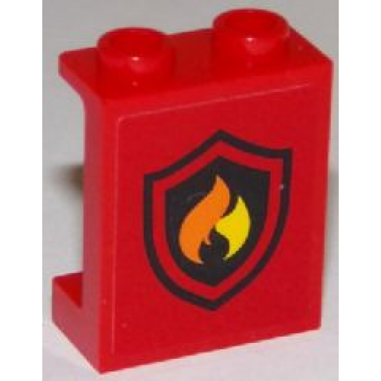 Panel 1 x 2 x 2 with Side Supports - Hollow Studs with Fire Logo on Red Background Pattern (Sticker) - Sets 60107 / 60110 / 60112