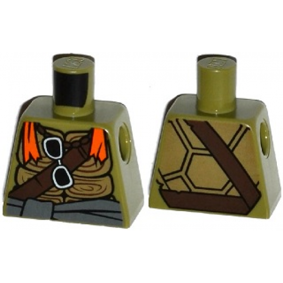 Torso Turtle Shell with Dark Brown Belts, Sunglasses and Orange Bandana Pattern