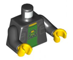 Torso Jacket with Two Pockets over Bright Green T-Shirt with 8-Bit Shooter Pattern / Black Arms / Yellow Hands