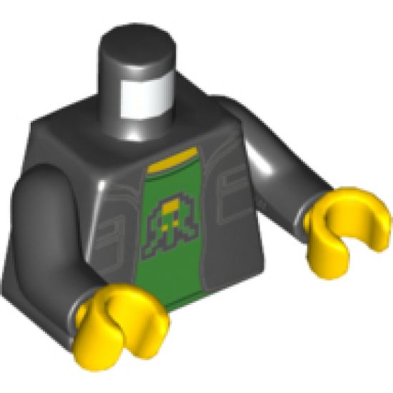 Torso Jacket with Two Pockets over Bright Green T-Shirt with 8-Bit Shooter Pattern / Black Arms / Yellow Hands