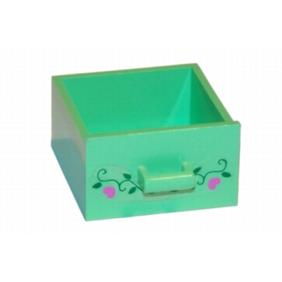 Container Cupboard 4 x 4 x 4 Drawer, Open Handle, Hearts and Leaves Pattern (Sticker) - Set 5890