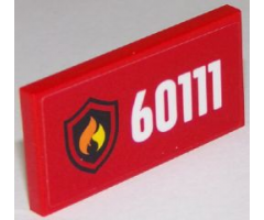 Tile 2 x 4 with White '60111' and Fire Logo on Red Background Pattern (Sticker) - Set 60111
