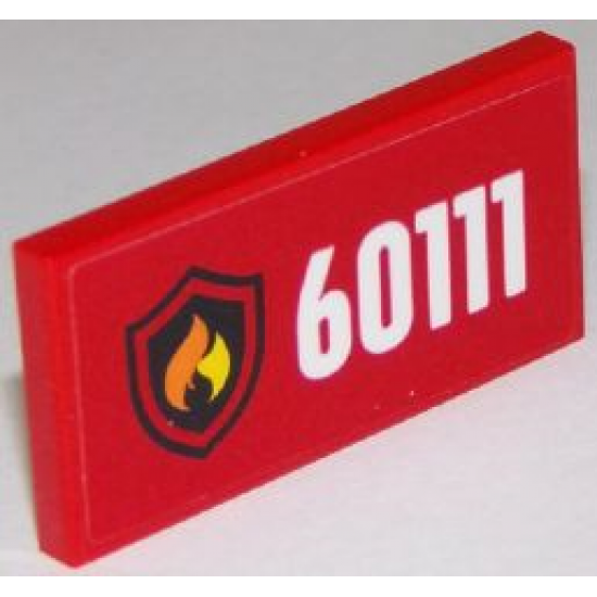Tile 2 x 4 with White '60111' and Fire Logo on Red Background Pattern (Sticker) - Set 60111
