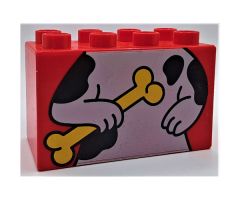 Duplo, Brick 2 x 4 x 2 with Dog Body Pattern, Torso with Bone Middle