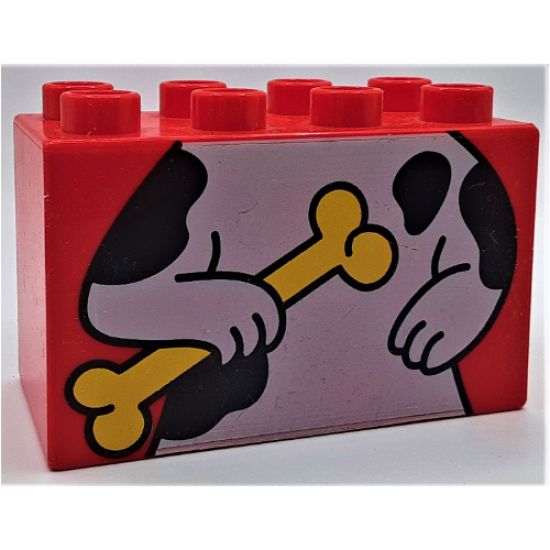 Duplo, Brick 2 x 4 x 2 with Dog Body Pattern, Torso with Bone Middle