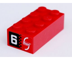 Brick 2 x 4 with 'Mobile Phone' on Red Background and '6' on Black Background Pattern on Both Ends (Stickers) - Set 8130
