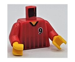 Torso Soccer Black Fading Stripes and No. 9 Front and Back Pattern / Red Arms / Yellow Hands