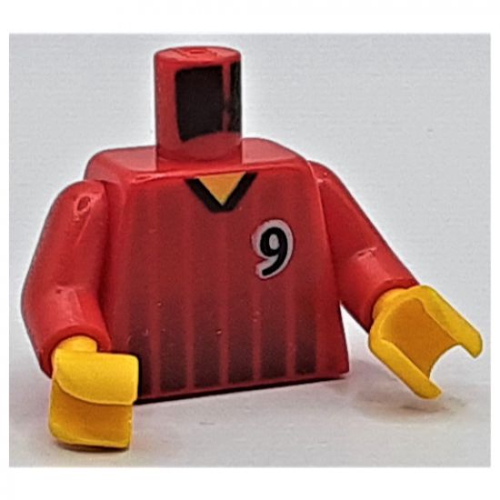 Torso Soccer Black Fading Stripes and No. 9 Front and Back Pattern / Red Arms / Yellow Hands