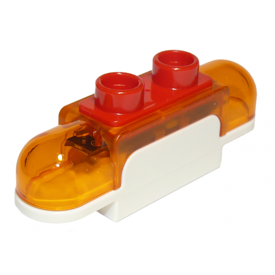 Duplo, Vehicle Siren with Light and Sound, 1 x 2 Base with Trans-Orange Lights, Curved Edges and Red 2 Stud Button on Top