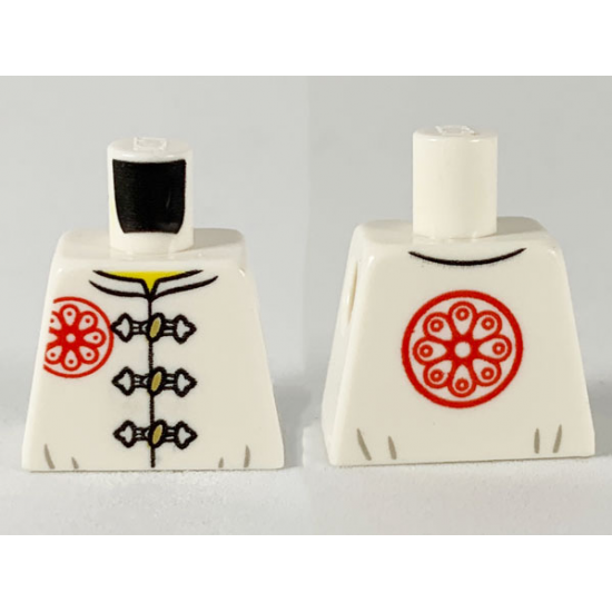Torso Gi with 3 Gold Frog Clasps, Red Flower Symbol on Lapel and Back Pattern