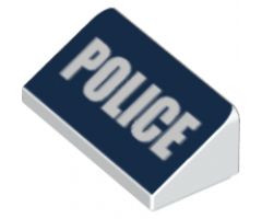 Slope 30 1 x 2 x 2/3 with White 'POLICE' on Dark Blue Background Pattern