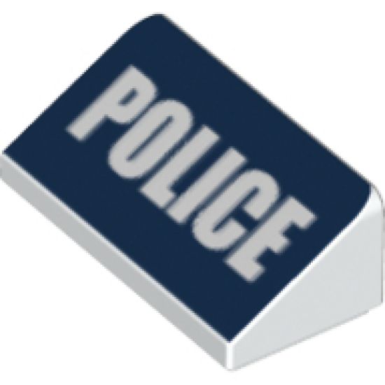 Slope 30 1 x 2 x 2/3 with White 'POLICE' on Dark Blue Background Pattern