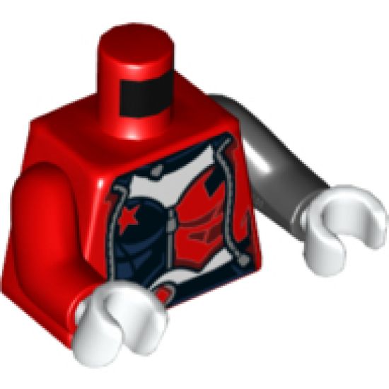 Torso Female Outline, Black And Red Open Jacket with 'HARLEY' on Back, Stars and Corset Pattern / Black Arm Left / Red Arm Right / White Hands