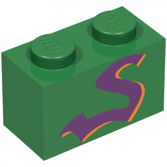 Brick 1 x 2 with Purple Snake Pattern