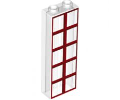 Brick 1 x 2 x 5 with Red and Dark Red Window Pane Pattern