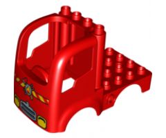 Duplo, Vehicle Car Body Truck 4 x 4 Flatbed with 4 Top Studs, Headlights and Fire Logo Pattern