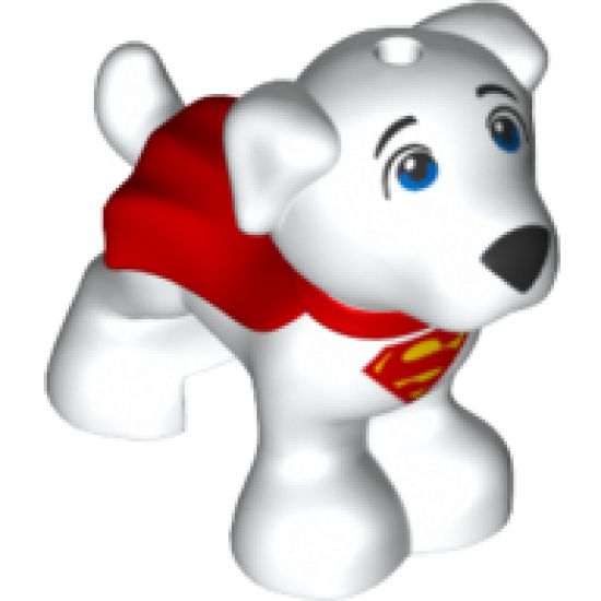 Dog, Small Super Hero with Blue Eyes, Red Cape and Superman 'S' Logo Pattern (Krypto)