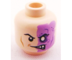 Minifigure, Head Male Half Normal, Half Purple with Scar and No Pupil Pattern (Two-Face) - Blocked Open Stud